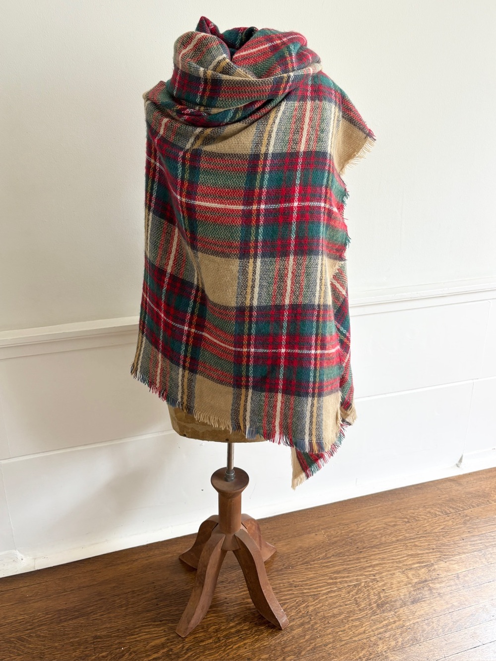 Altar'd State Plaid Wrap Scarf - Large Fringe Red, Green, and Cream